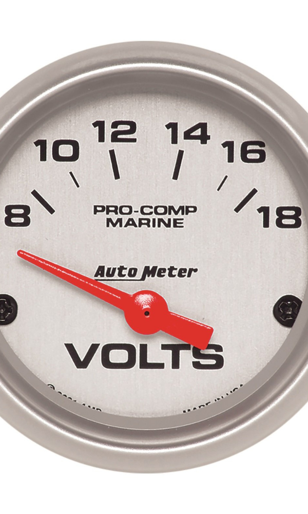 AutoMeter Gauge, Voltmeter, 2 1/16", 18V, Electric, Marine Silver (200756-33)